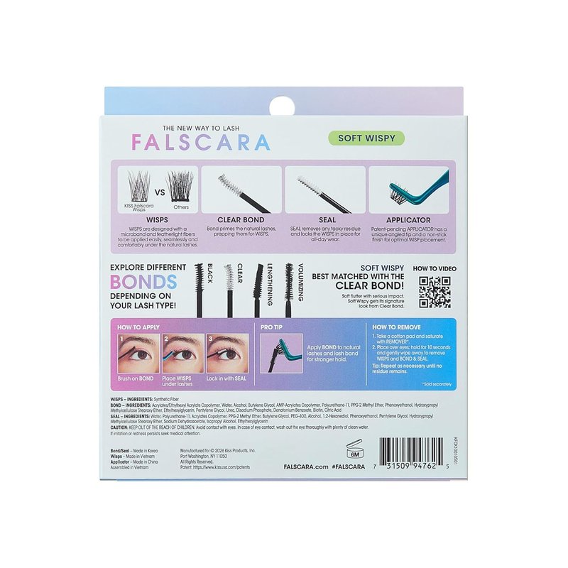 Falscara Essentials Kit, False Eyelashes, Lash Clusters, Soft Wispy, 10mm-14mm, Includes Bond & Seal, Precision Applicator & 36 Clusters