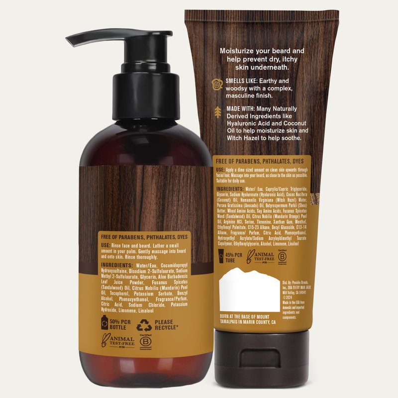 Every Man Jack Men's Beard + Face Wash & Scruff Face Lotion Set - Subtle Sandalwood Scent - Naturally Cleanse, Hydrate, and Soothe Your Beard & Skin