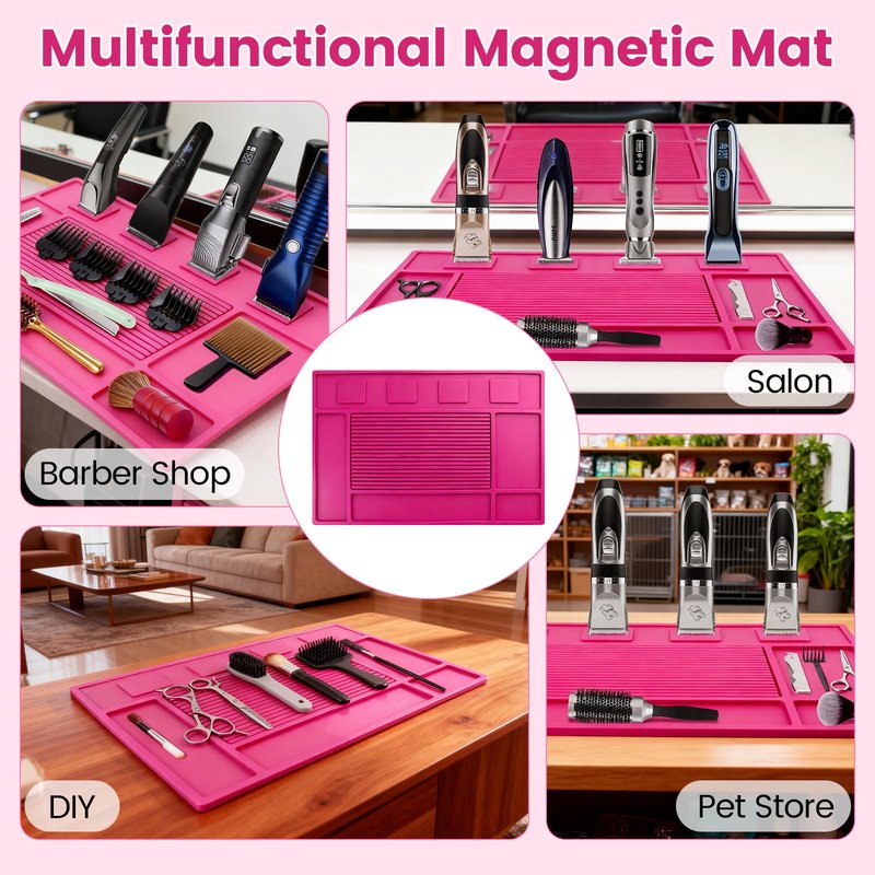 ASTONFOG Magnet Barber Mats for Clippers, Barber Station Organizer Mat with 4 Magnets, Barber Matt Organizer Station, Professional Anti-Slip Heat-Resistant Silicone Pad for Hairstylist