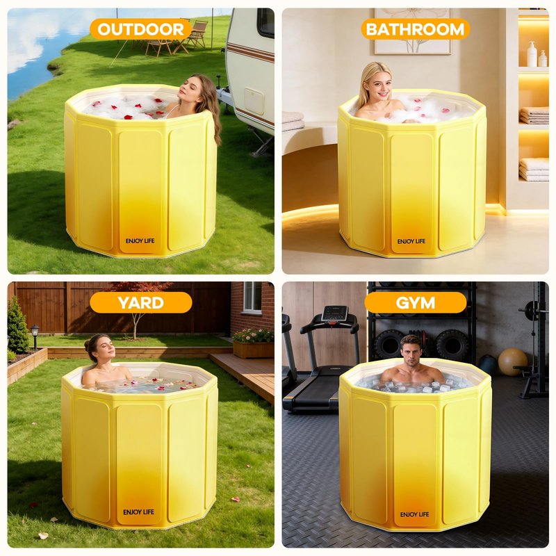 HLCZLUZ Foldable Portable Bathtub, Hot Ice Bath Tub, Shower Tub Non-Inflatable, Collapsible Bathtub SPA Soaking Tubs for Travel, Camping, Gyms, Home (Yellow)