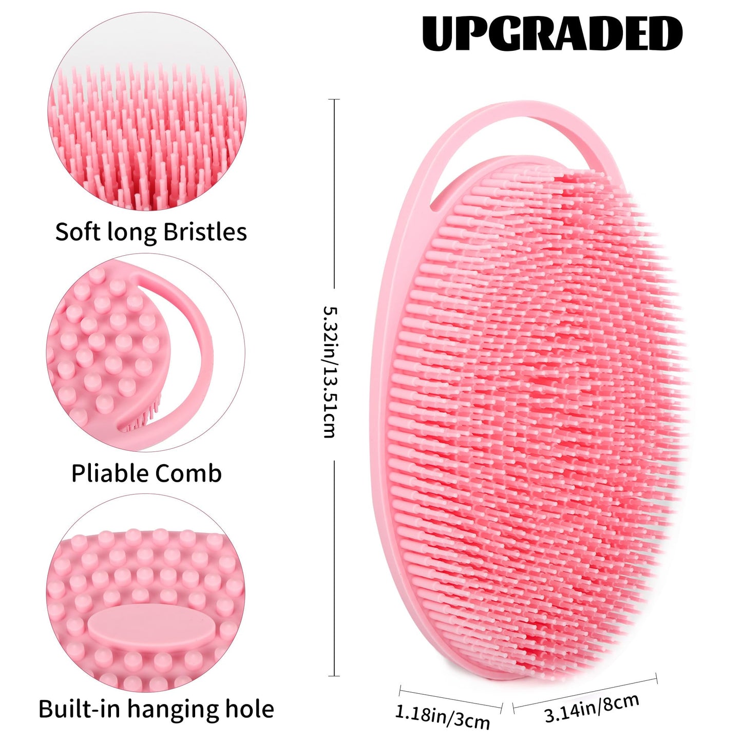 Soft Silicone Body Scrubber Loofah - 2 Pack Rubber Loofah 2 in 1 Bath and Shampoo Brush, Silicone Body Shower Brush Scrubber Cleaning Exfoliating Use for Sensitive Skin, Lather Well, Pink and Blue