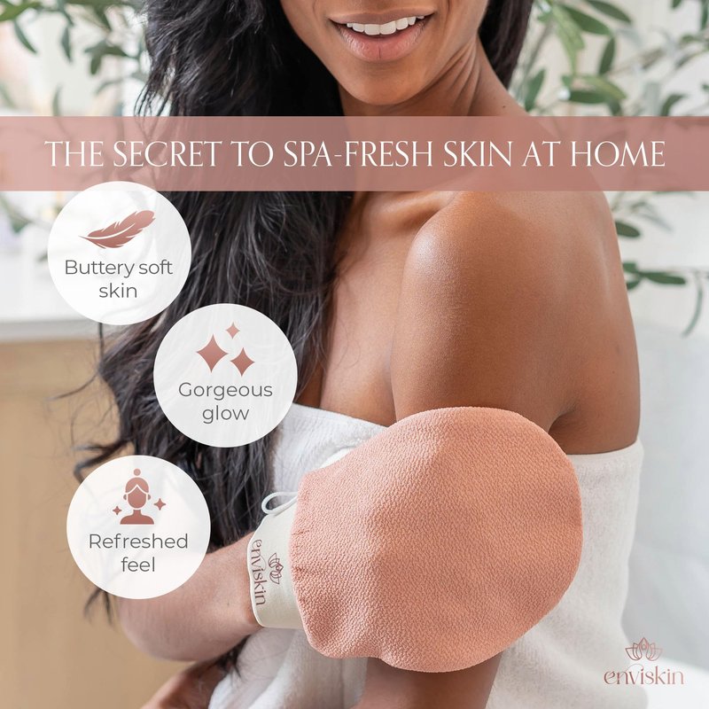 Enviskin Dermaglow Deep Exfoliating Glove - Plant Based Body Exfoliator for Kerotosis Pilaris & Spray Tan Removal -Pink