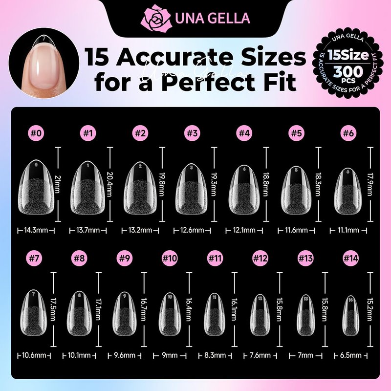 Short Almond Gel Nail Tips - 300PCS Pre-Etched Soft Gel | Easy DIY Press-On Nails for Salon Quality Finish