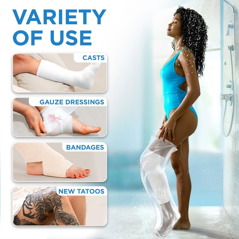100% Waterproof Cast Covers for Shower Leg - 2pk - Tight Seal - Reusable Adult Full Leg Cast Protectors - Thigh, Knee, Ankle, Foot - After Surgery Bandage and Dressing Shower Bag - Long Size