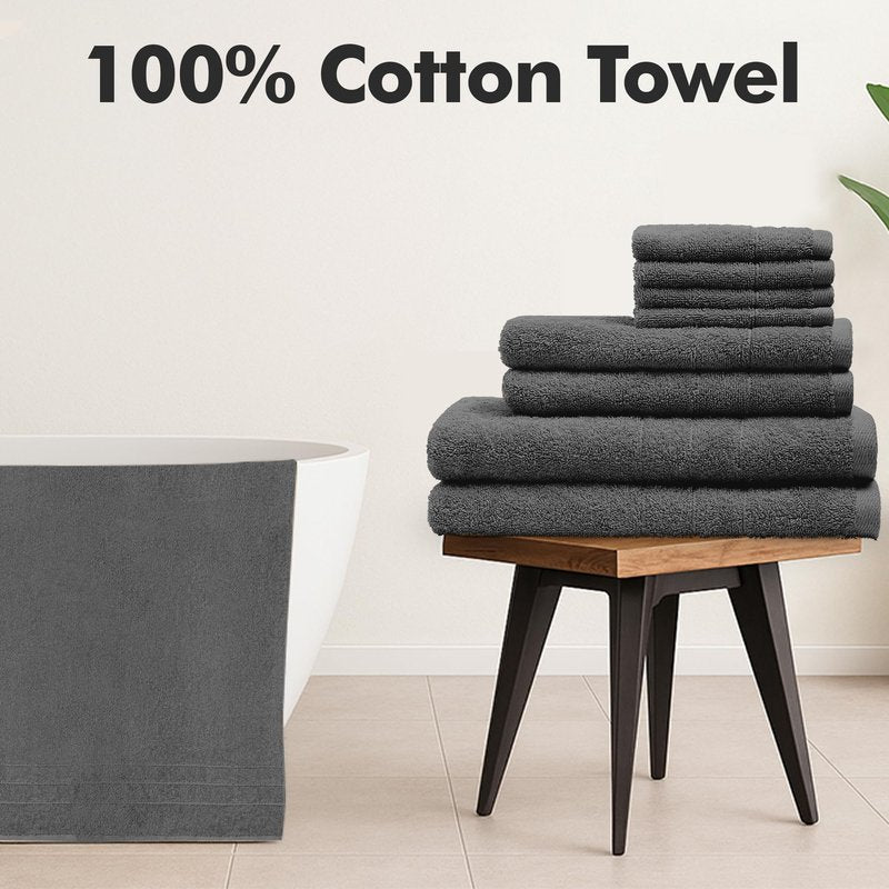 Novo Home Bath Towels Set of 8 – 100% Cotton (Dark Grey) Bathroom Towel Set Bale Includes 2 Bath, 2 Hand, 4 Face Towels – Soft, Absorbent & Quick Dry Towel for Bathroom, Spa, Kitchen, Hotel Use