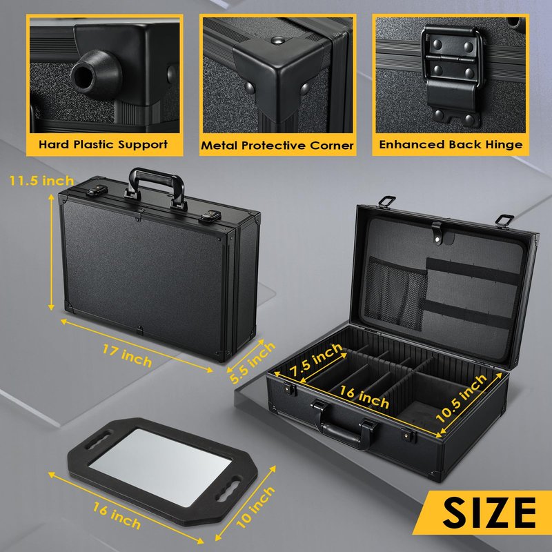 Yueieoun Barber Accessory Case with Mirror, Profesional Barbers Briefcase Tool Case, Barber Cases for Clippers and Supplies, Hair Scissors Trimmer Organizer, Salon Grooming Hard Travel Suitcase