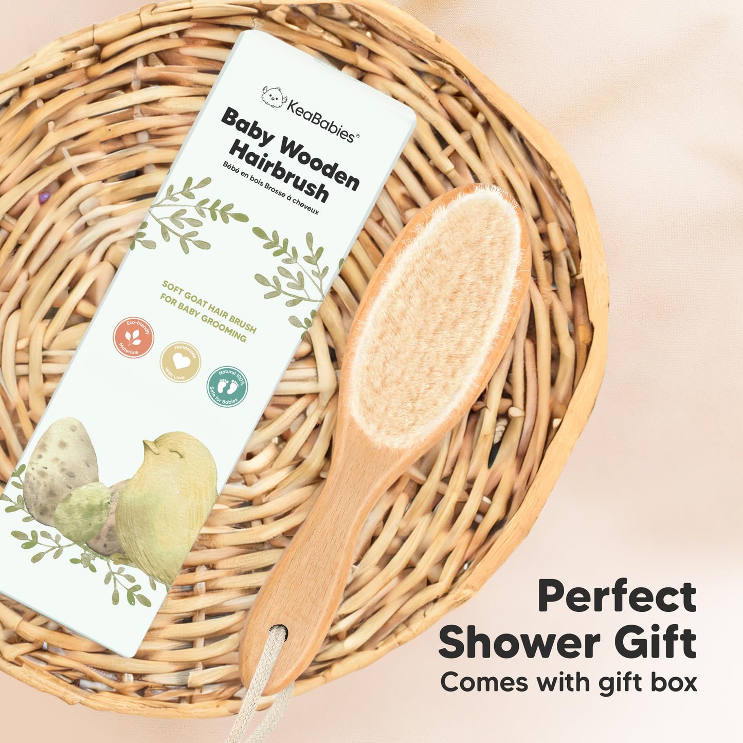 Wooden Baby Hair Brush for Toddler Girls, Boys - Cradle Cap Brush for Babies, Soft Goat Bristles, Perfect Gentle Scalp Newborn Comb for Infant, Girls, Boys, Bath Essentials(Walnut, Regular)