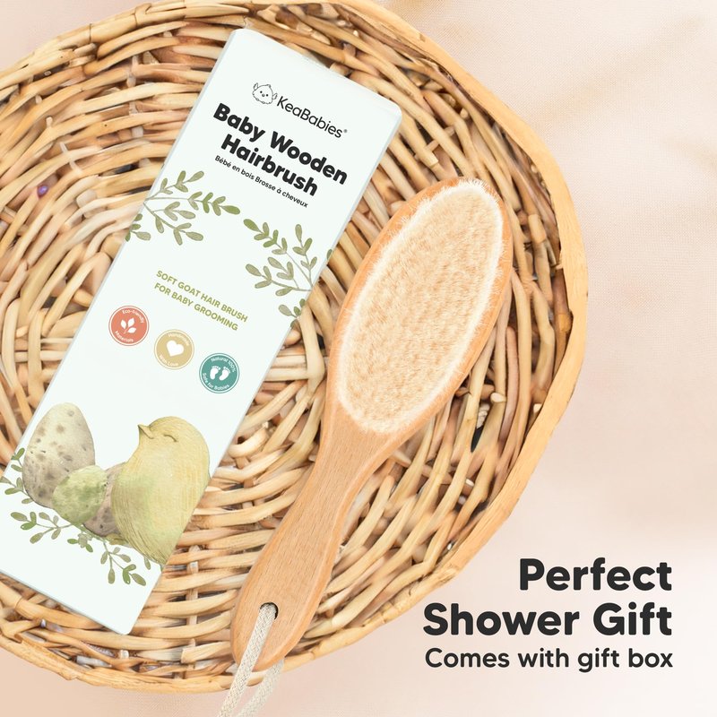 Wooden Baby Hair Brush for Toddler Girls, Boys - Cradle Cap Brush for Babies, Soft Goat Bristles, Perfect Gentle Scalp Newborn Comb for Infant, Girls, Boys, Bath Essentials(Walnut, Regular)