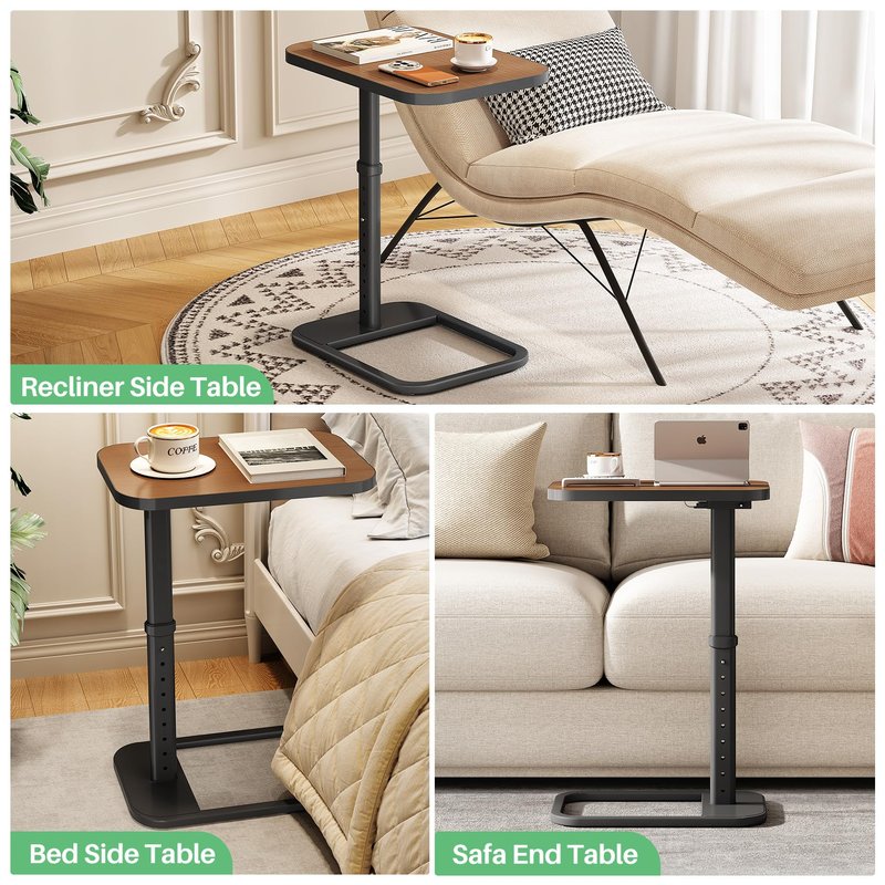 Kitstorack Upgraded TV Tray Table with Panel Lock, 90° Flip-Over Design & Adjustable Height, Sofa Arm Side Table for Eating, Laptop, Couch, Bed, or Small Spaces, Espresso
