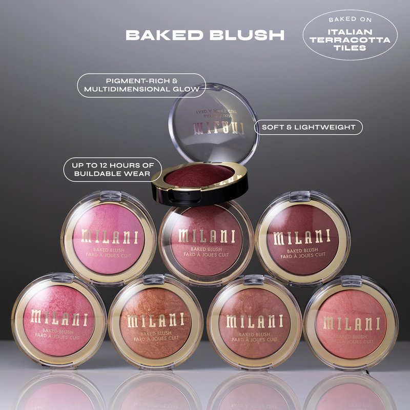 Milani Baked Blush, Updated Powder Blush for Cheeks, Cruelty Free Makeup - Shape, Contour & Highlight Face for a Shimmery or Matte Finish - Luminoso