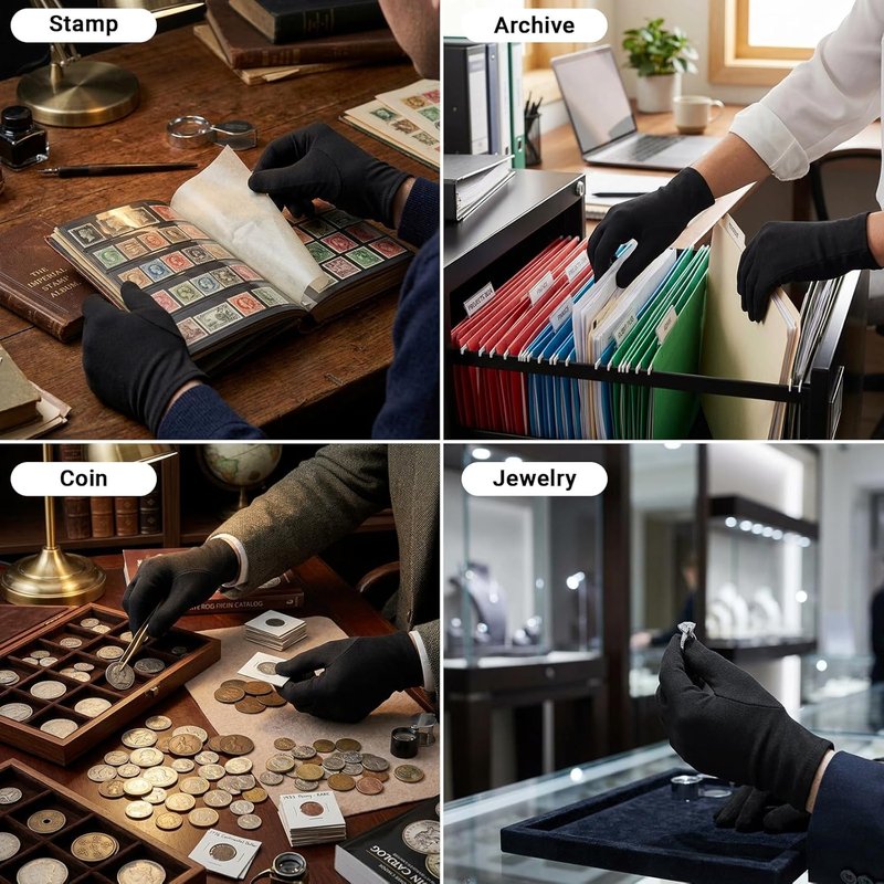 Black Cotton Gloves - 12 Pairs Small Work Gloves for Photography, Jewelry Handling & Art | Durable & Versatile