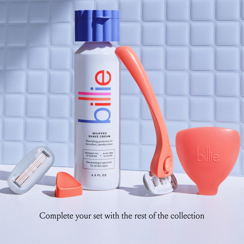 Billie Women’s Razor Kit, 1 Handle + 2 Blade Refills + Magnetic Holder, Coral