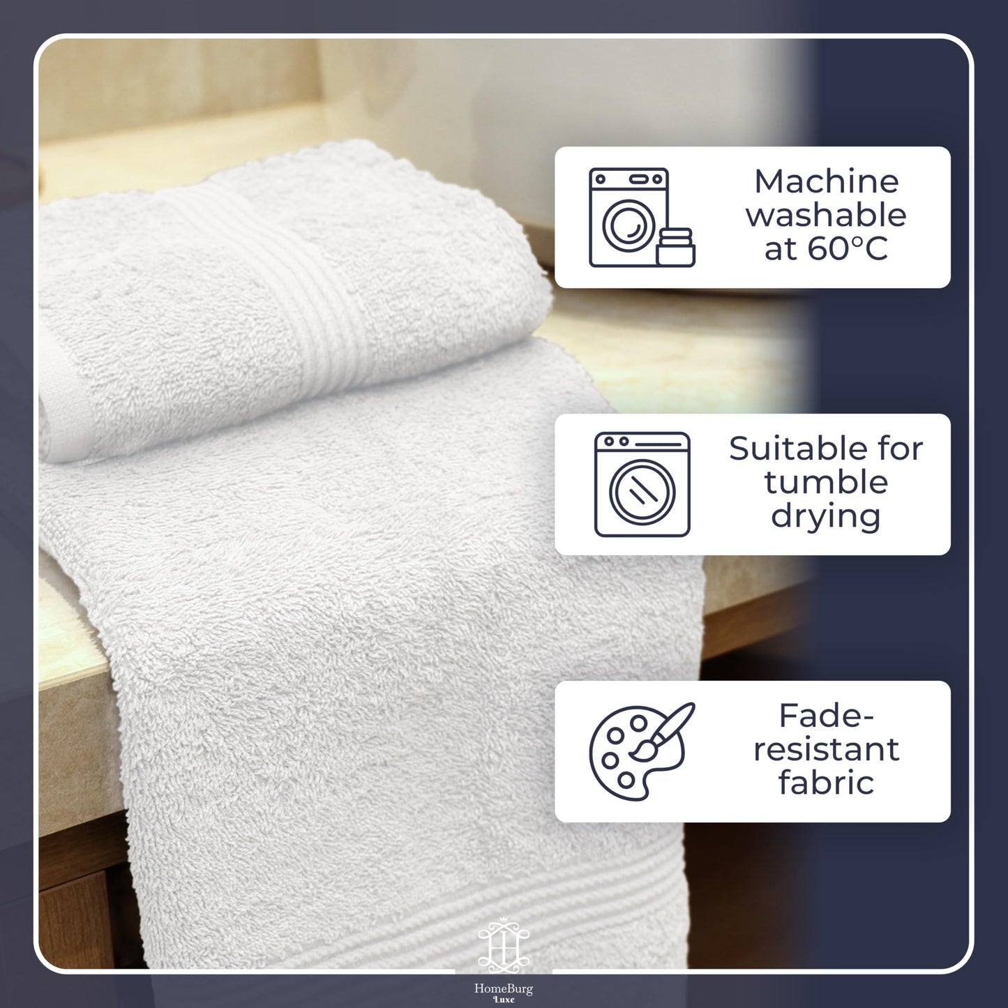 HomeBurg Luxe 6-Piece Hand Towel Set – Soft & Absorbent Cotton, Hotel Quality, Quick-Drying, Easy Care, 16 x 28 in (White)