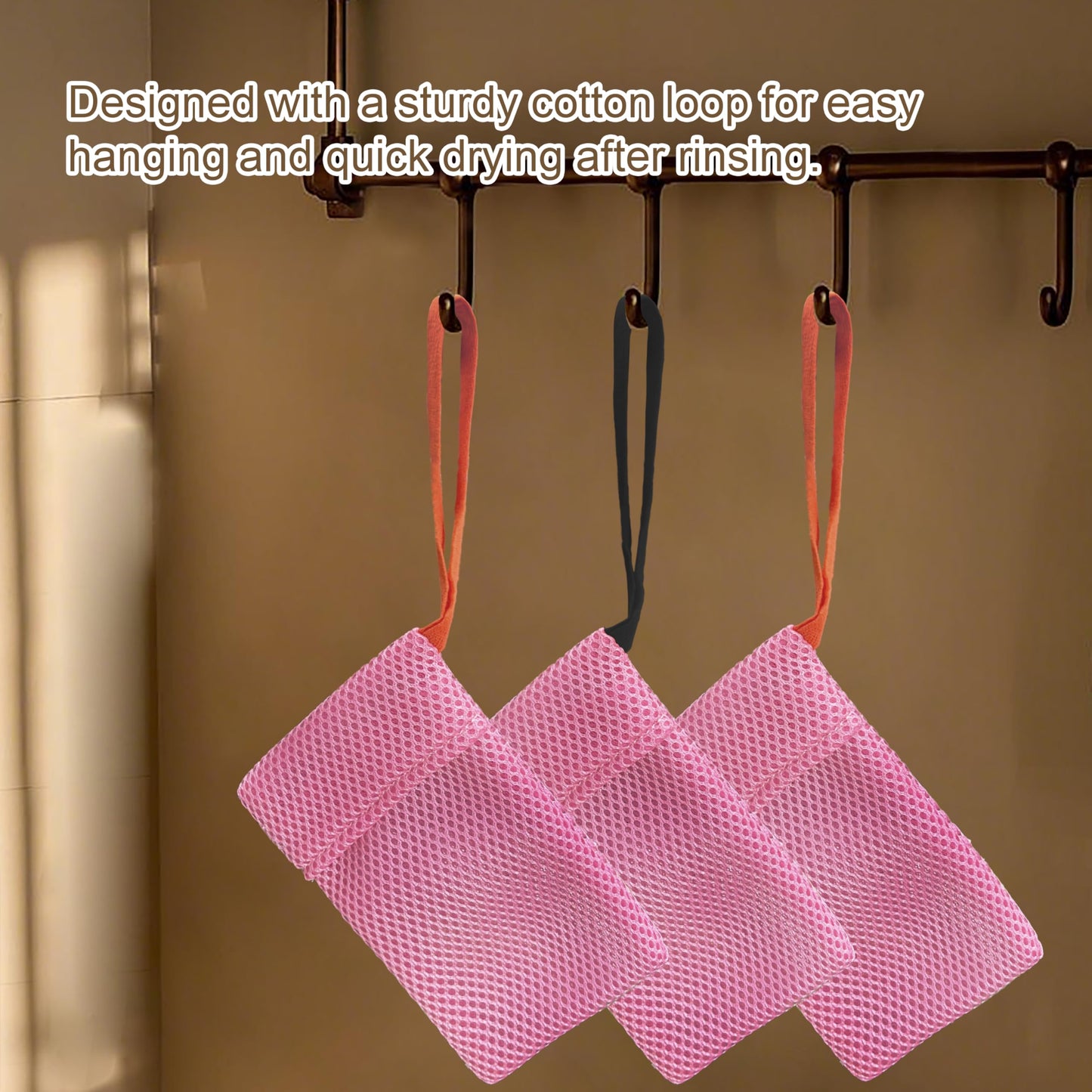 Beiskll 2 Pack Soap Bag Gentle Exfoliating,Bar Soap Pouch Saver Pocket,Body Scrubber Shower Bath Sponge Loofah (Pink)