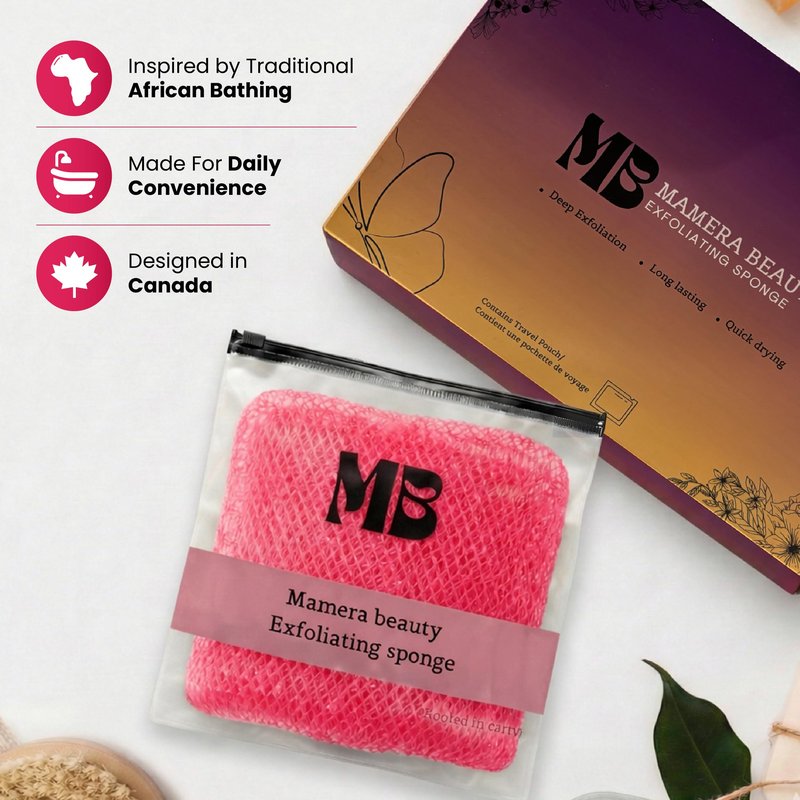 African Net Sponge Authentic (Sapo/Kessa), African Exfoliating Sponge Real African Net Black Owned, African Bath Sponge Back Scrubber, Body Exfoliator Shower Bath Accessories (Cold Pink)