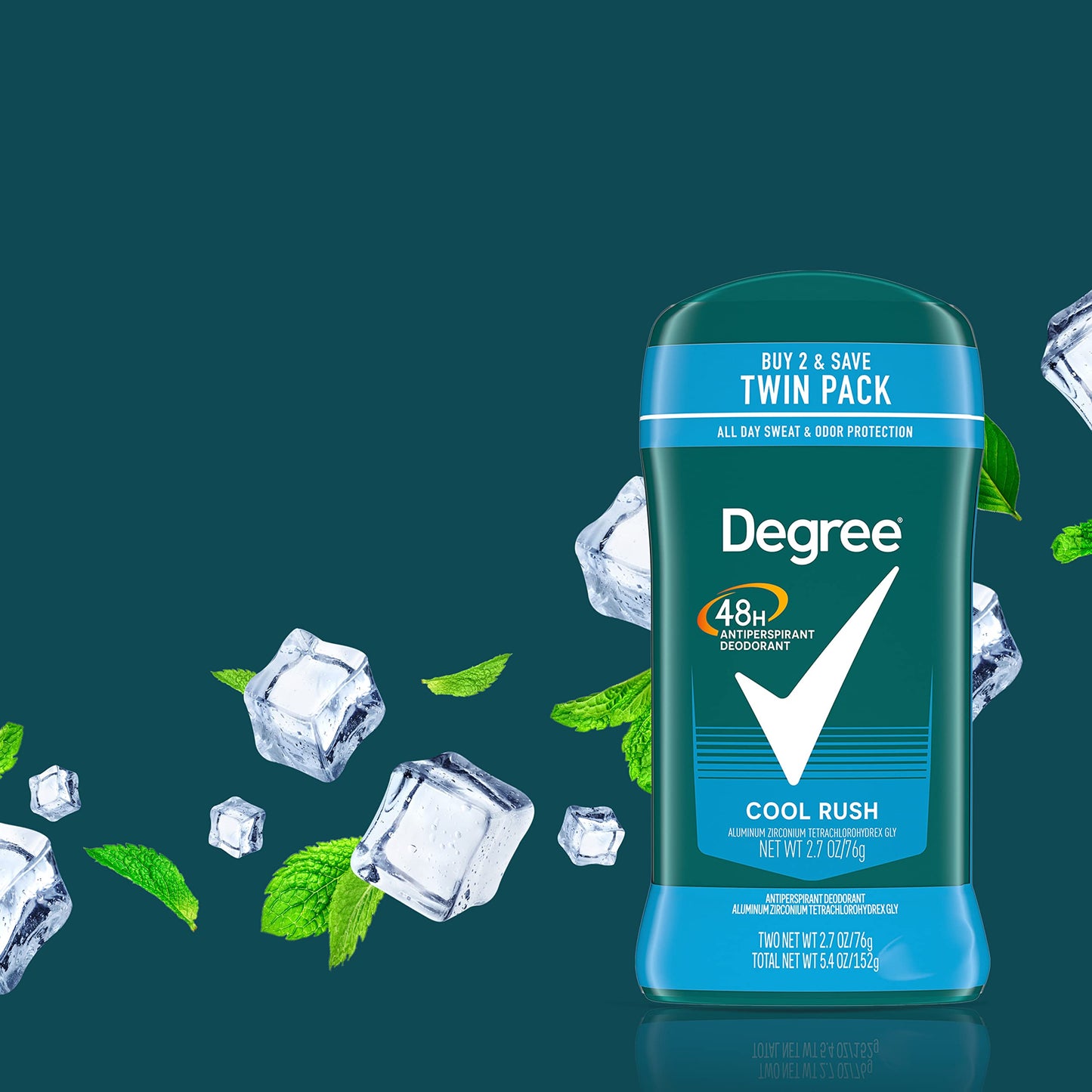 Degree Men Original Antiperspirant Deodorant 48-Hour Sweat & Odor Protection Cool Rush Antiperspirant For Men 2.7 oz Twin Pack (Pack of 5)
