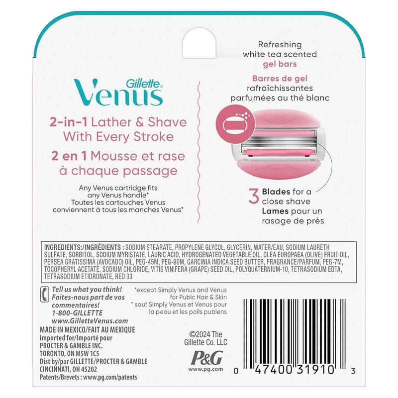 Gillette Venus ComfortGlide Women's Razor Blades - 3-Blade Refills, 6 Count | White Tea Scent