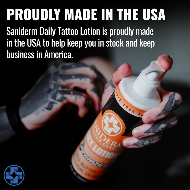Saniderm Daily Tattoo Lotion (12 oz) – Premium, Organic Long-term Skin Care and Tattoo Aftercare for Vibrant Tattoos – Moisturizing Lotion for Tattooed Skin