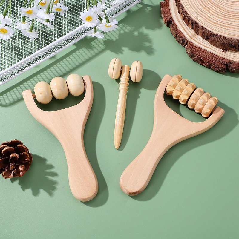 GLEAVI 3pcs Massage Hand Roller :Massagers for Neck Wooden Massager Tool Massage Stick Roller Compact Shoulder Massager Rolling Foot Massager Facial Massager for Face and Neck
