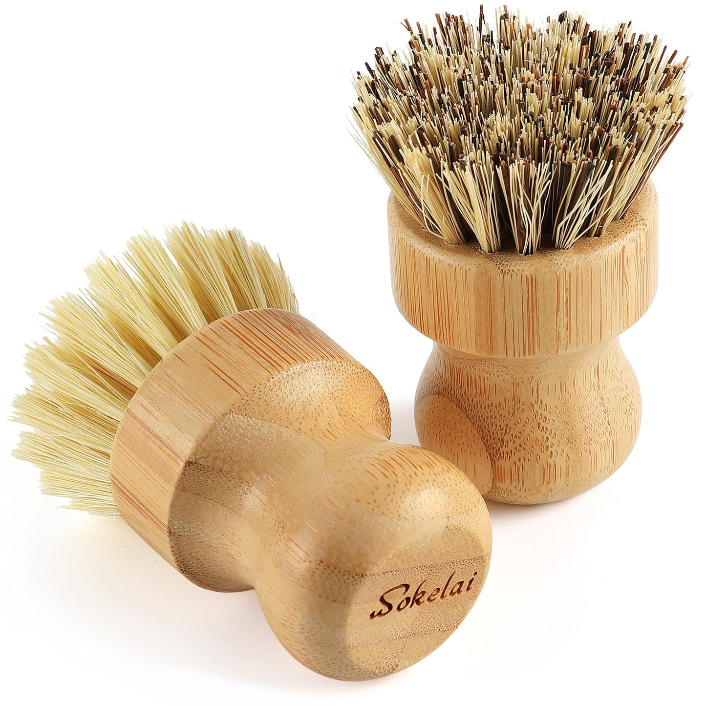 Bamboo Dish Scrub Brushes Set for Kitchen - Wooden Cleaning Scrubbers Brushes, Eco-Friendly Natural Dishes Washing Brush for Dishwashing Cast Iron Pots Pans Skillet Vegetables Sink, Set of 2