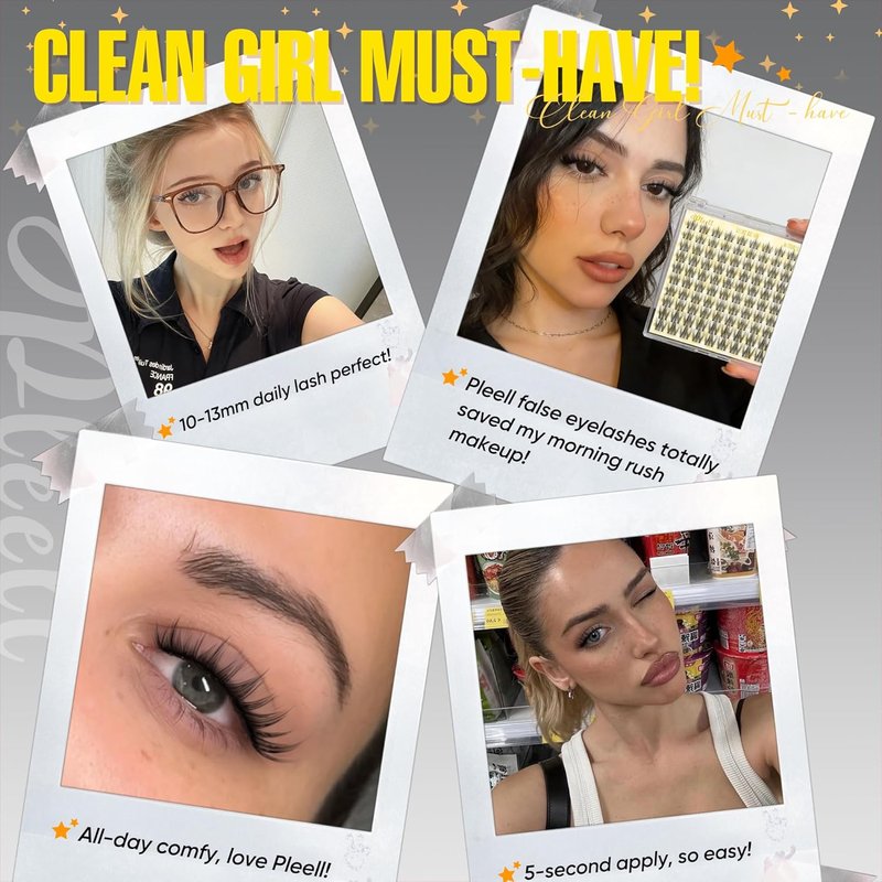 Skiennix Natural Lash Clusters - Wispy 10-13MM Anime Eyelash Extensions with Invisible Band