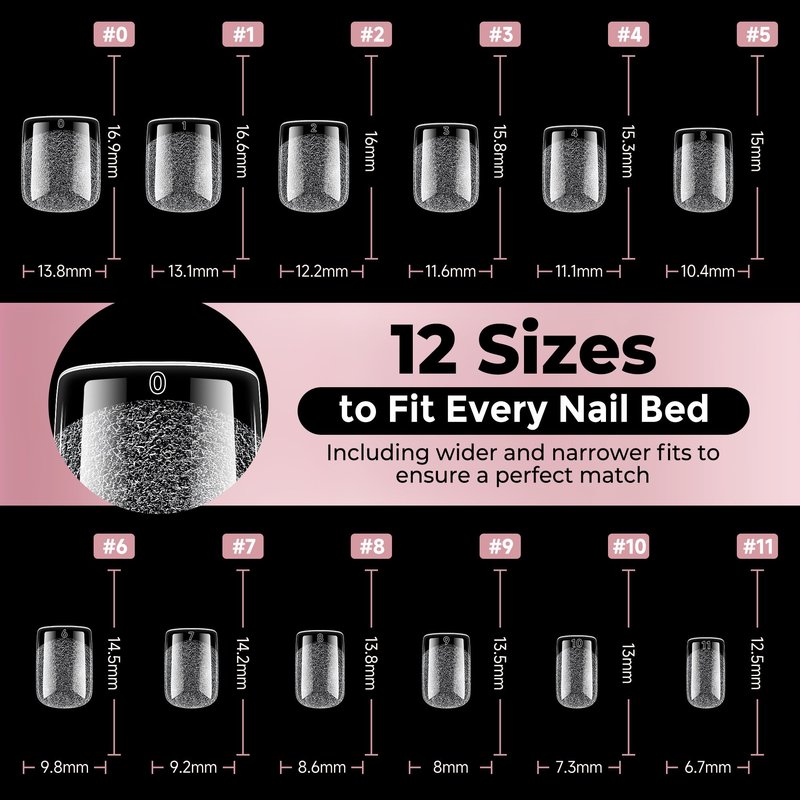 Luckyfairy Extra Short Square Fake Nails, Soft Gel Pre-Shaped Acrylic XS Short Square Nail Tips, Half Matte Full Cover Clear Press on Flase Nail Tips for Nail Extension Home DIY 240pcs/12 Sizes