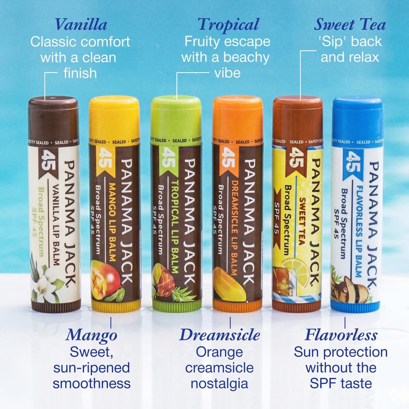 Panama Jack Sunscreen Lip Balm - SPF 45, Broad Spectrum UVA-UVB Sunscreen Protection, Prevents & Soothes Dry, Chapped Lips