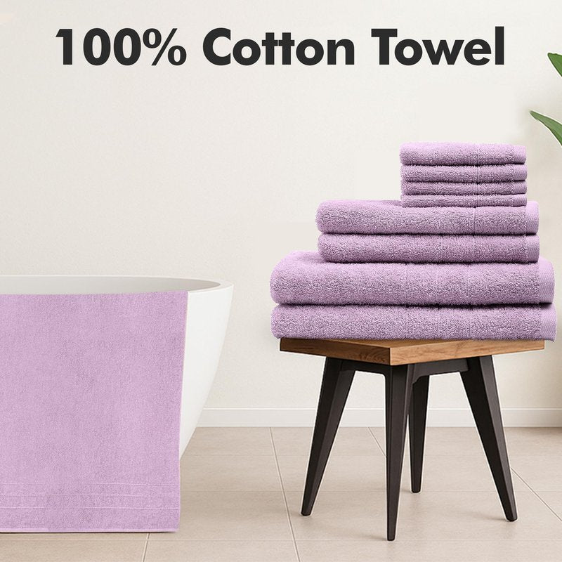Bath Towels Set of 8 – 100% Ring Spun Cotton (Lilac) Bathroom Towel Set Bale Includes 2 Bath, 2 Hand, 4 Face Towels – 550 GSM Soft, Absorbent & Quick Dry Towel for Bathroom, Spa, Kitchen, Hotel Use