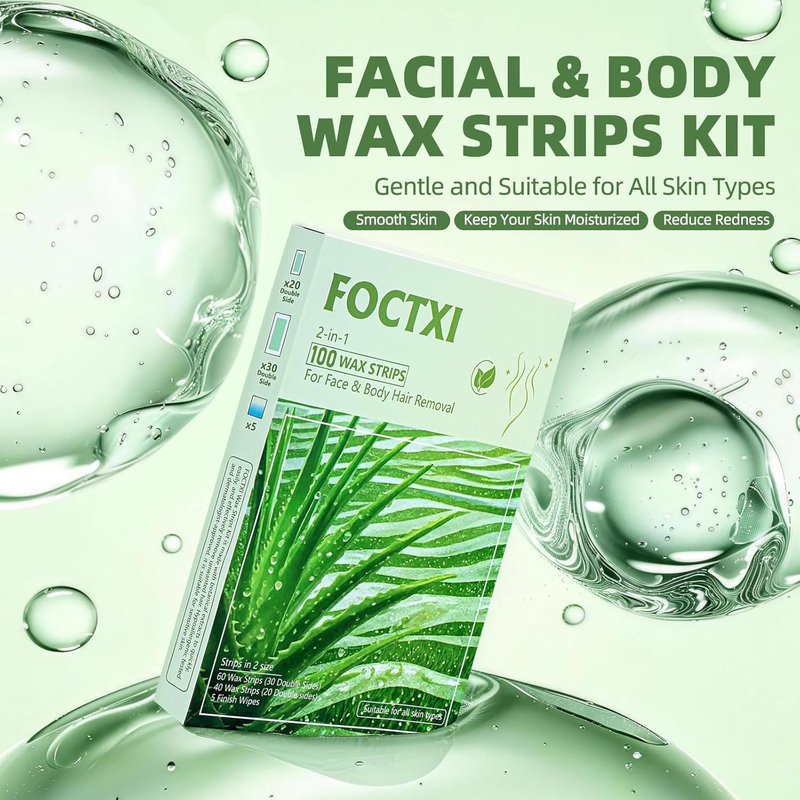 100 Wax Strips Kit - Facial & Body Hair Removal Strips for Sensitive Skin | Includes 5 Calming Oil Wipes