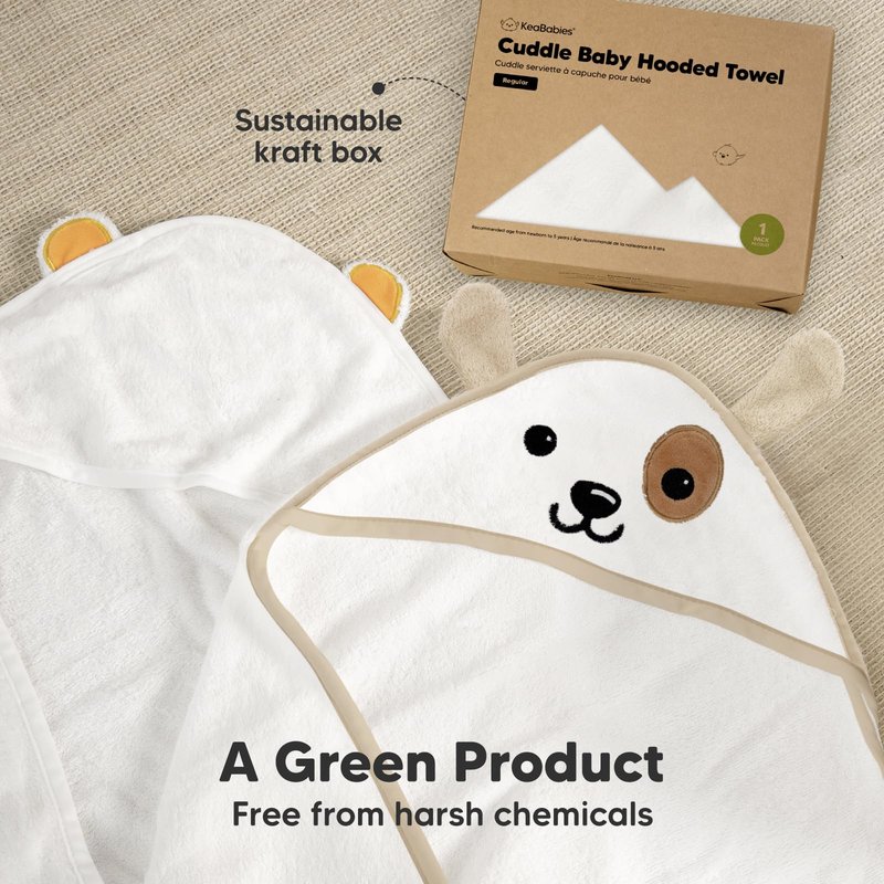 KeaBabies Hooded Baby Towel for Newborn - Viscose Derived from Bamboo Large Baby Bath Towels with Hood for Boys, Girls, Toddler, Extra Absorbent & Soft Newborn Bath Essentials (Dog, Regular)