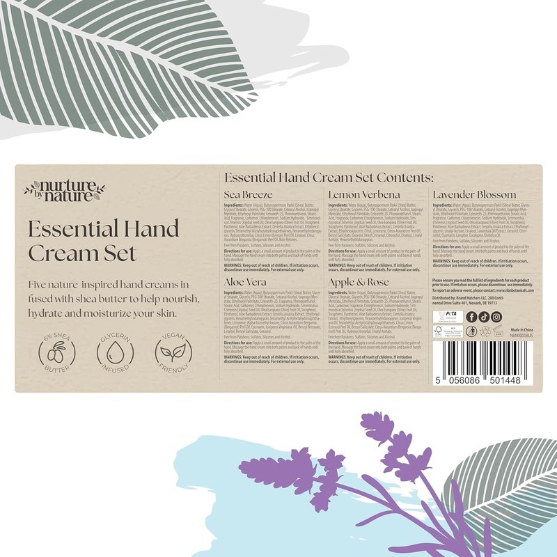 Nurture by Nature Hand Cream Gift Set - 5 Travel Size Lotions Enriched with 6% Shea Butter & Glycerin