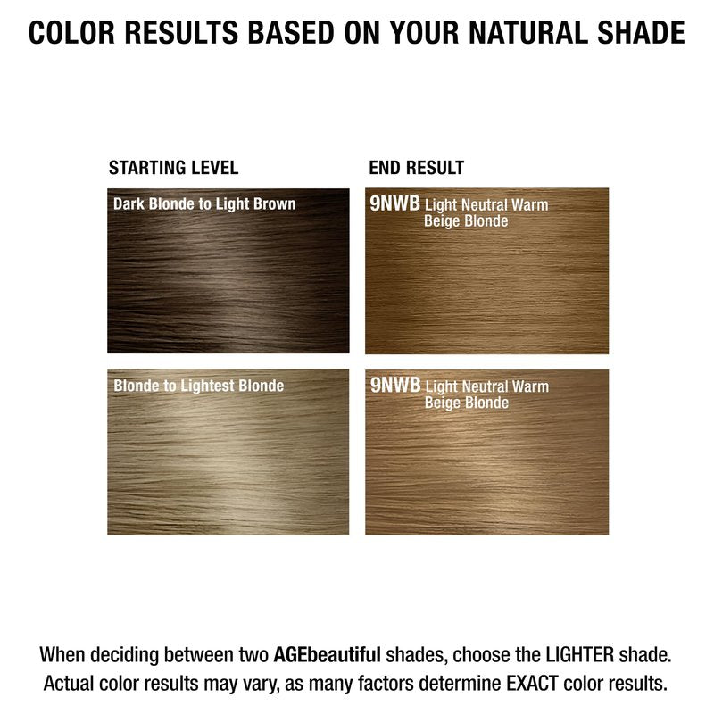AGE beautiful Permanent Hair Color Dye Liqui Creme | 100% Gray Coverage | Anti-Aging Haircolor | Biotin for Thicker, Fuller Hair | Professional Salon Coloring | 9NWB Light Neutral Warm Beige Blonde