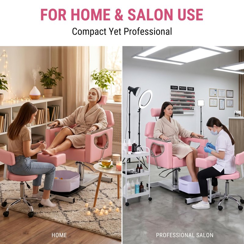 IJIALIFE Pedicure Chair w/Foot Spa Basin, Adjustable Salon Chair w/ 360° Swivel & Reclining Backrest, Nail Tech Station with Stool & Footrest, Heavy Duty Spa Chair for Home Salon (Pink)
