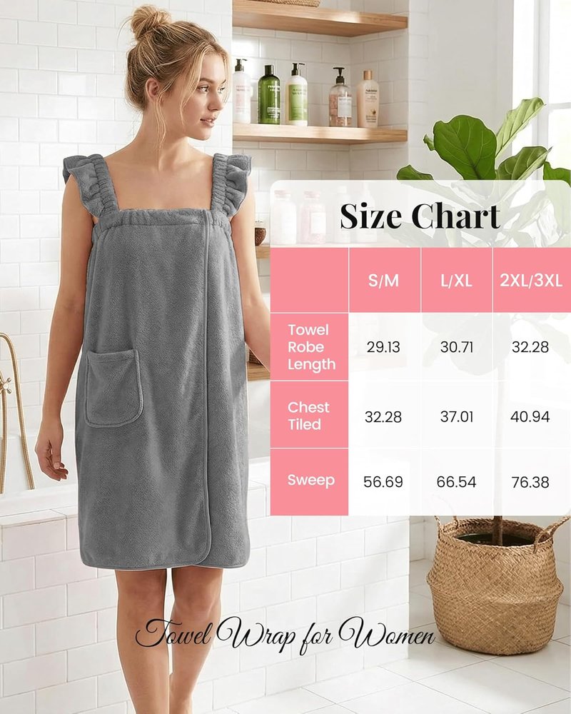 PJGGZ Towel Wrap for Women - Lightweight Quick-Dry Bathrobe with Ruffled Straps | Absorbent Shower & Spa Essential