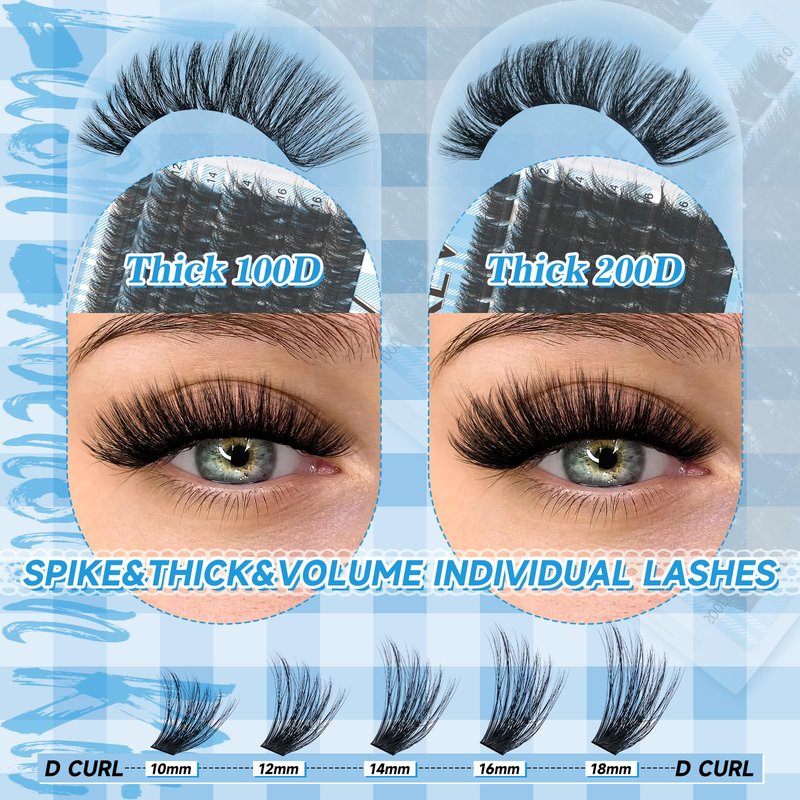 Lash Extension Kit 280pcs Volume Lash Clusters 100D+200D Lash Clusters Kit 10-18mm Individual Lashes Kit With Lash Bond And Seal,Lash Tweezers Thick Lash Extension Kit DIY At Home(0.05D,100D+200D)