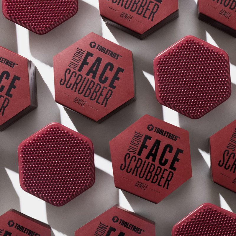 Tooletries - Men's Face Scrubber - Silicone Facial Cleansing Brush, Gentle Exfoliator Pad & Soft-Touch Massager - Removes Dead & Dry Skin - Long Lasting Bathroom & Shower Accessories - Burgundy