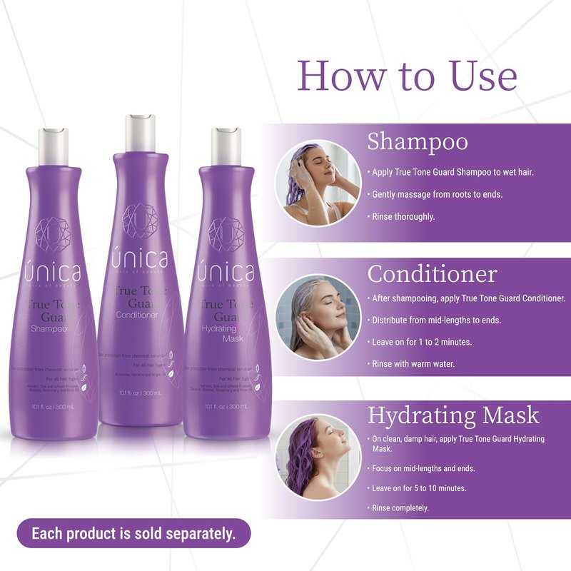 UNICA Work of Beauty True Tone Guard Color-Safe Shampoo – Soy Protein, Lysine & Botanical Extracts for Strength & Shine on Chemically Treated Hair – 10 oz