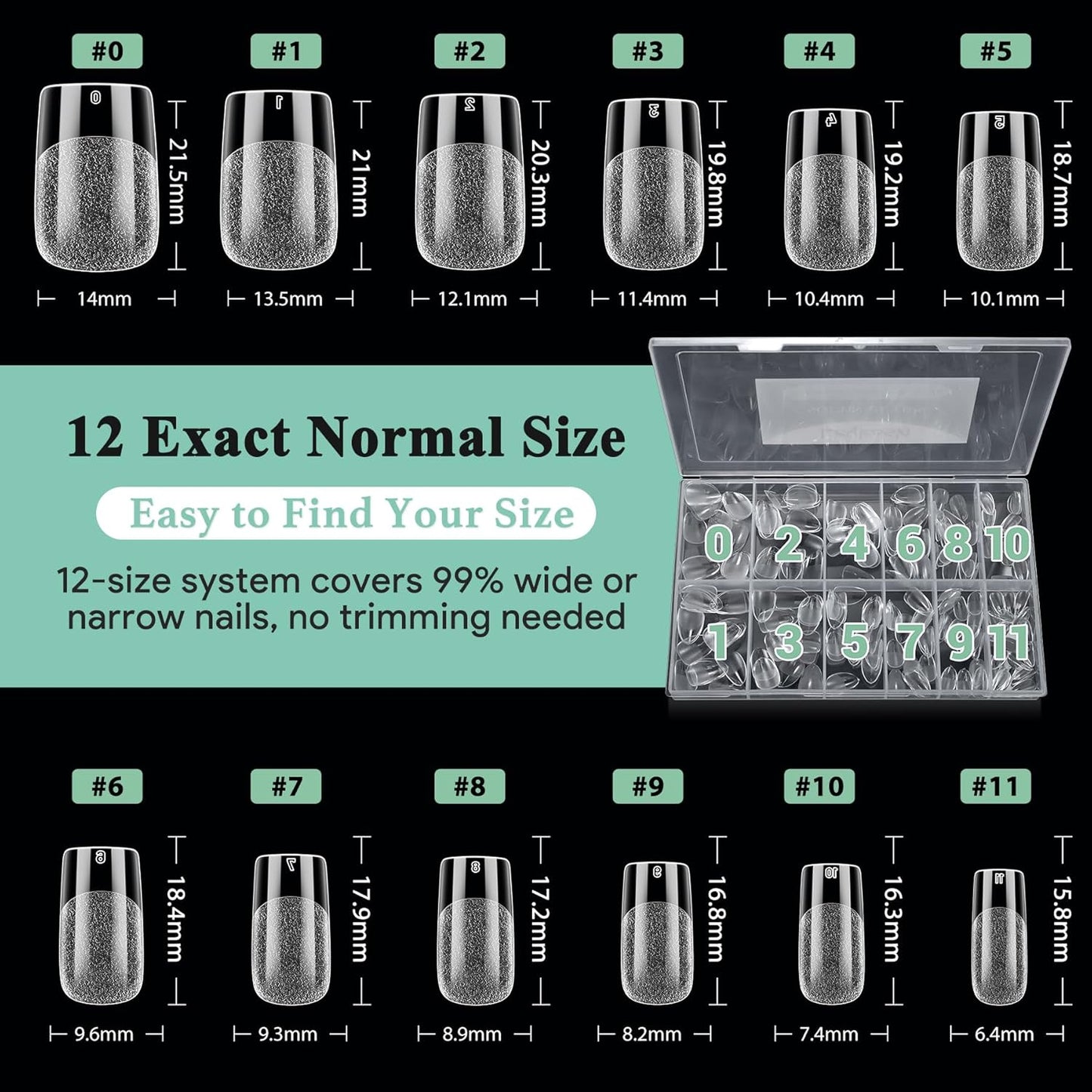 Skiennix Short Square Nail Tips - 216pcs Acrylic Matte Clear Press-On Nails | Full Cover DIY Manicure