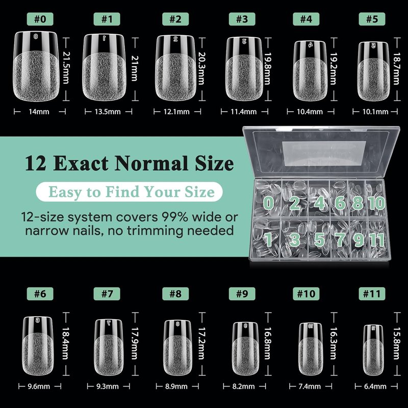 Skiennix Short Square Nail Tips - 216pcs Acrylic Matte Clear Press-On Nails | Full Cover DIY Manicure