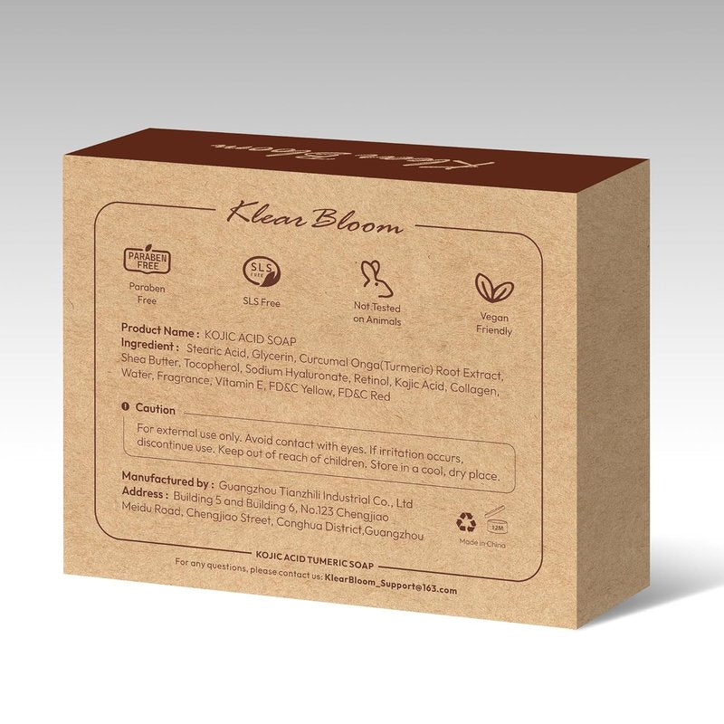Kojic Acid Soap, Turmeric Soap Bar for Dark Spots Brightening & Moisturizing with Collagen, Vitamin E, Retinol, Hyaluronic Acid, Shea Butter, Paraben & Sulfate-Free 105g x 2 Bars