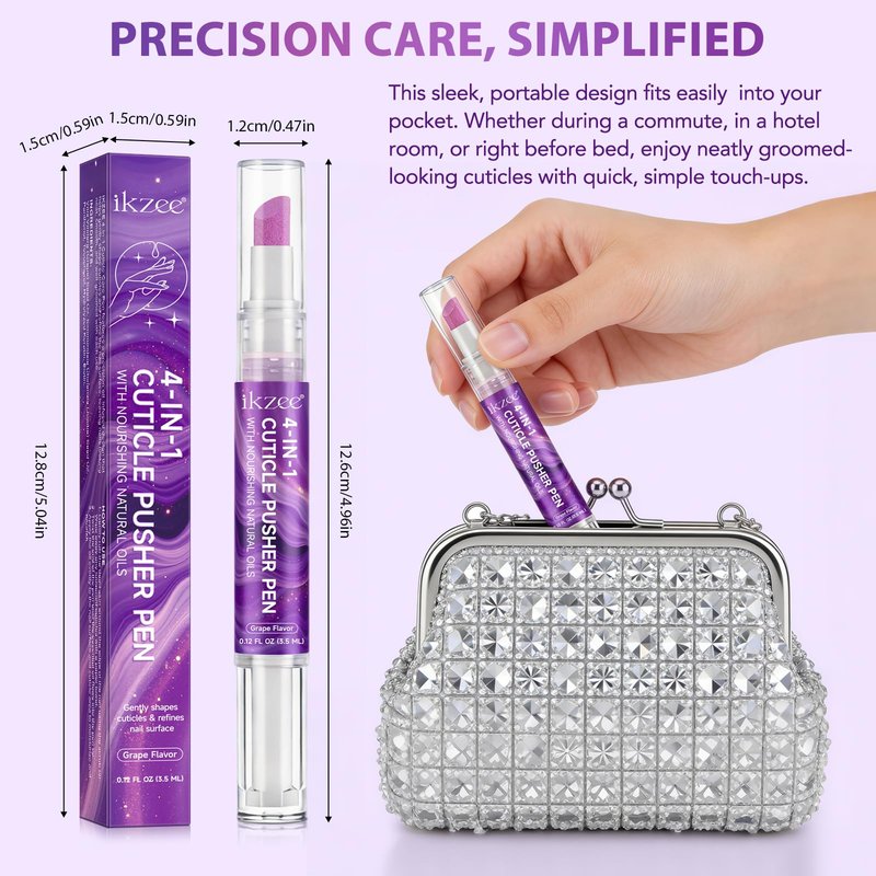 ISUNRISE Cuticle Oil Pusher Pen, 4-in-1 Cuticle Pusher & Oil Pen, Portable Nail Care Pen for Exfoliating, Nail Shape, Polishing, Nourishing, Home & Travel Use