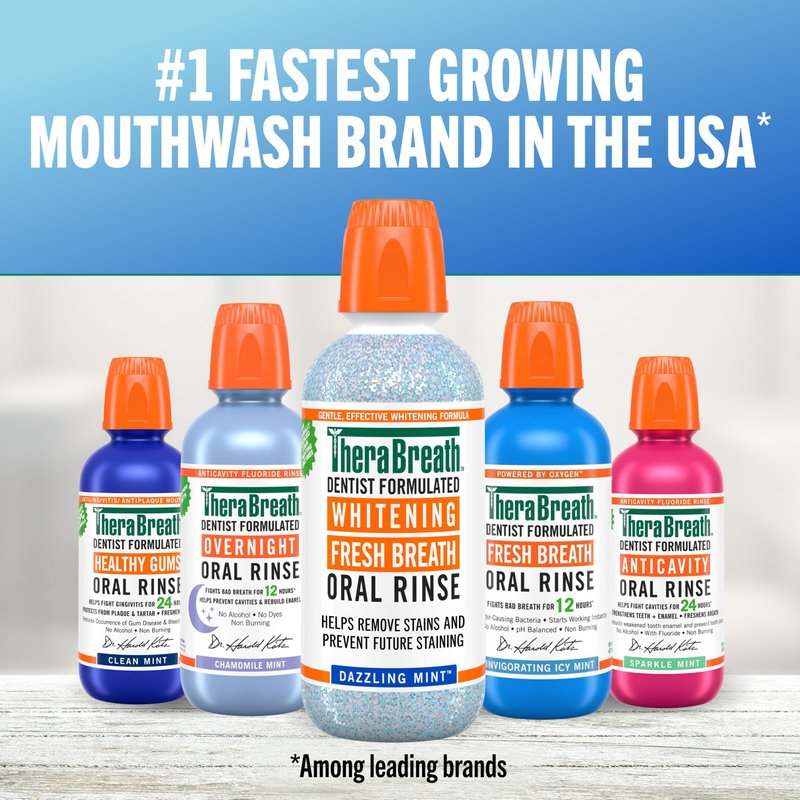 TheraBreath Whitening Mouthwash, Dazzling Mint, Dentist Formulated, 16 Fl Oz (2-Pack)