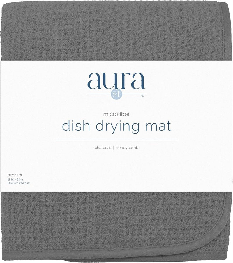 Dish Drying Mat XL - Absorbent Microfiber Kitchen Counter Pad | 18” x 24” | Charcoal Color