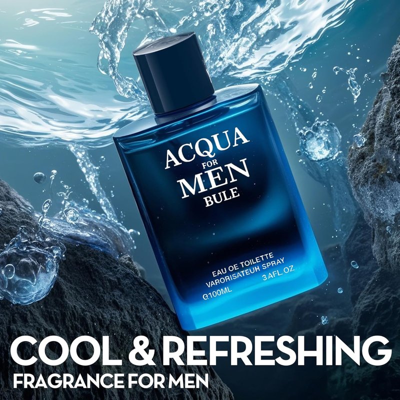Acqua For Blue Cologne for Men - Long-Lasting Eau De Toilette Spray | 3.4 Fl Oz, Notes of Mandarin & Cedarwood