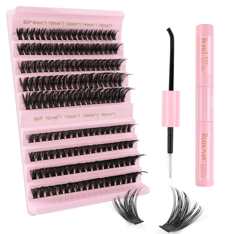 Kiusatig Eyelash Extension Kit 167pcs DIY Individual Eyelashes Kit Cluster Lashes D Curl 8-16mm Lash Extension Kit with Lash Bond Lash Remover Lash Kit Set(60D+80D-8-16Mix Kit)