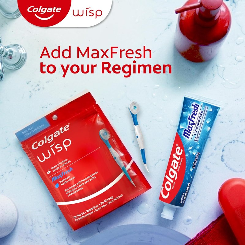 Colgate Max Fresh Wisp Disposable Travel Toothbrushes - Peppermint Flavor | 24 Count (Pack of 4)