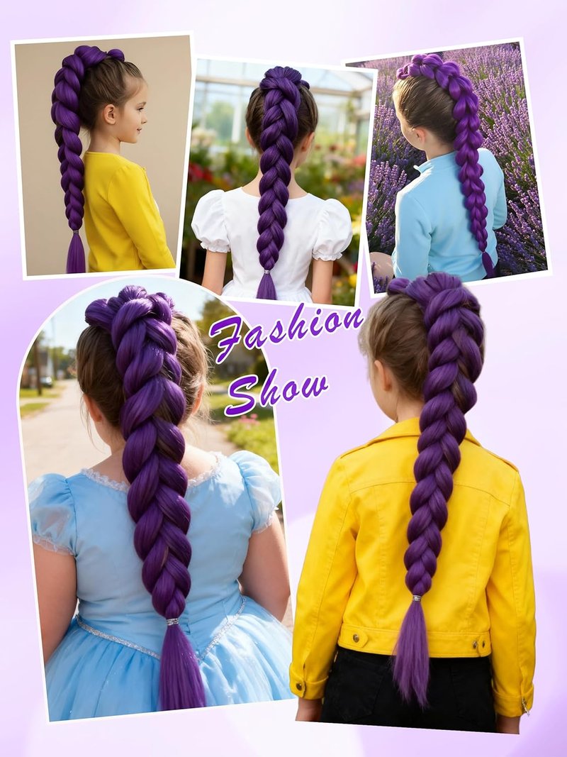 Purple Hair Extensions - Long Pre-Stretched Synthetic Braiding Hair | 26 Inch Twist Braids for Cosplay & Costume Parties