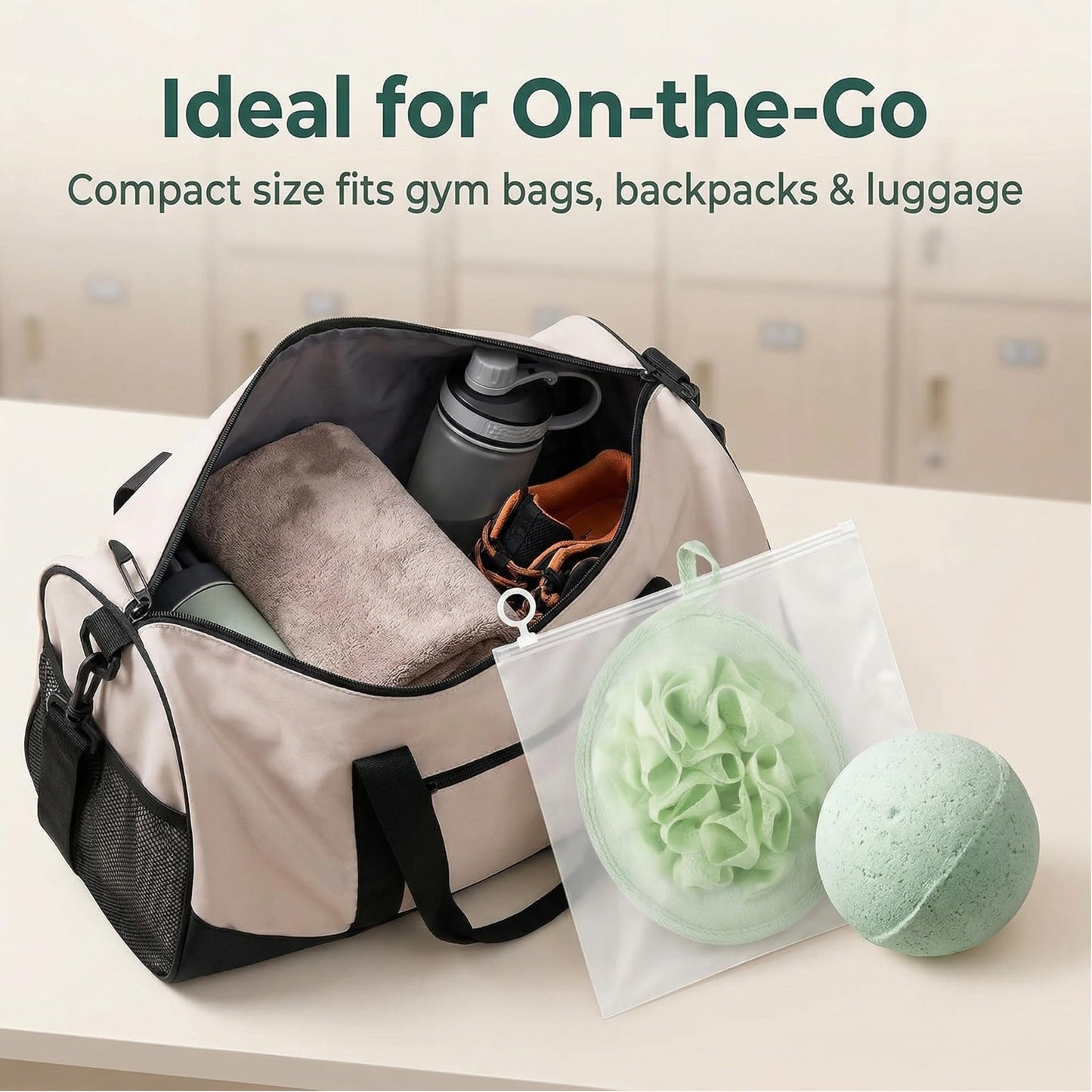 4 Pcs Larger Lightweight Travel Size Loofah with 4 Travel Storage Bags, Soft Terry Cloth Loofah Sponge for Body, Mini Shower Poufs for Travel, Gym, Camping & Sensitive Skin