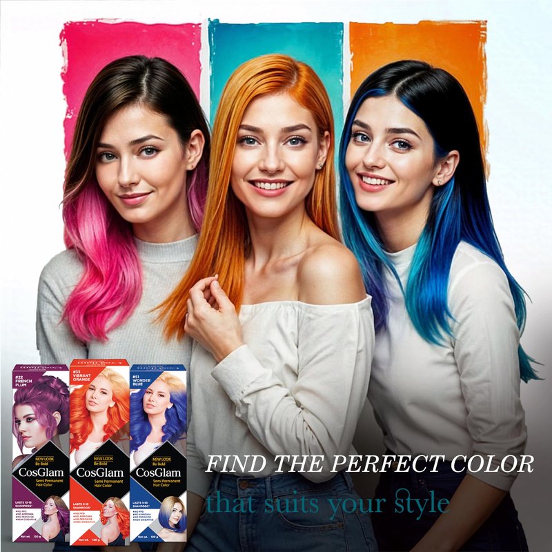 Cosglam Semi Permanent Hair Color for Women & Men, (120g, #52 Peacock Blue) Enriched with Conditioner, Glossy Finish, No Ammonia, No Peroxide & Non Oxidative, Vegan Highlights Colorful Hair Dye
