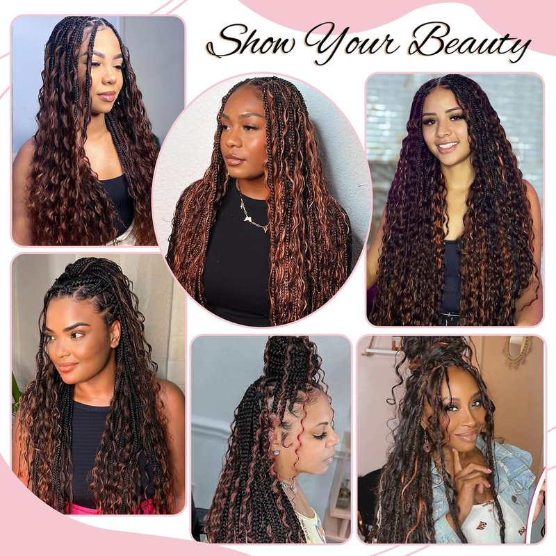 Ombre Water Wave Braiding Hair Extensions - 2 Bundles, 18 Inch, Highlight Curly Boho Braids